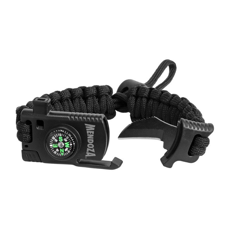 Pulsera Paracord de Supervivencia 6 en 1 Mendoza CAMP-004 – Con Brújula, Pedernal, Silbato, Cuchilla, Cuerda y Luz LED