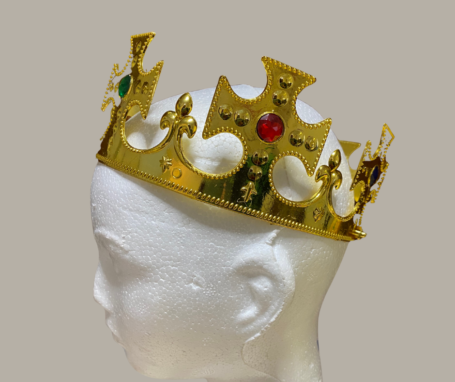 Corona de Rey Dorada con Piedras Brillantes – Accesorio de Fiesta, Disfraz y Eventos Reales 👑✨