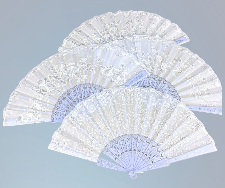 Abanico Blanco con Detalles Plateados – Accesorio Elegante para Bodas, Fiestas y Eventos Especiales 💎✨