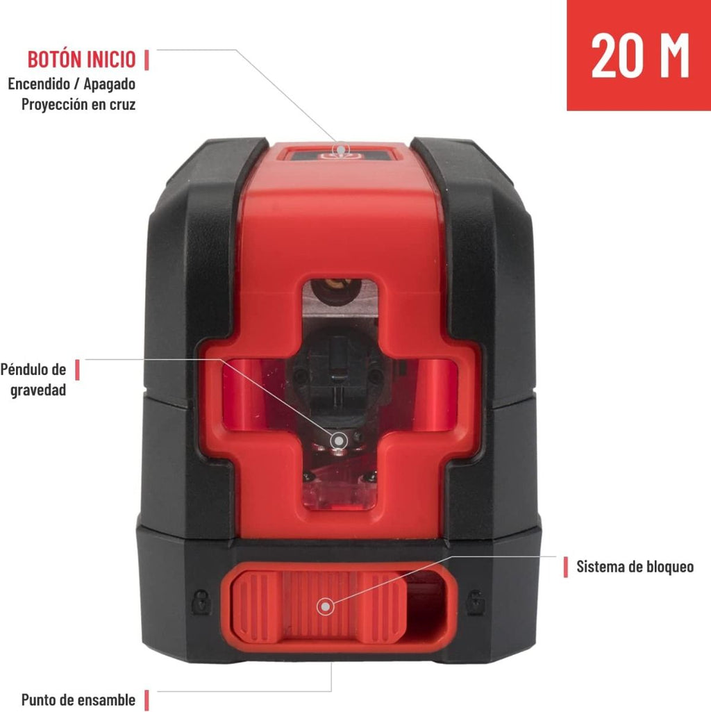 Nivel Láser Rojo 20 m Bellota 7NIVELLASER20M | Autonivelante, Proyección en Cruz, IP54