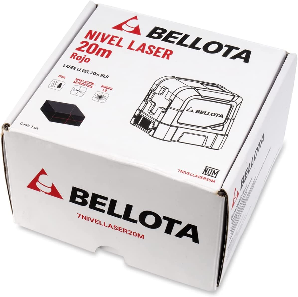 Nivel Láser Rojo 20 m Bellota 7NIVELLASER20M | Autonivelante, Proyección en Cruz, IP54