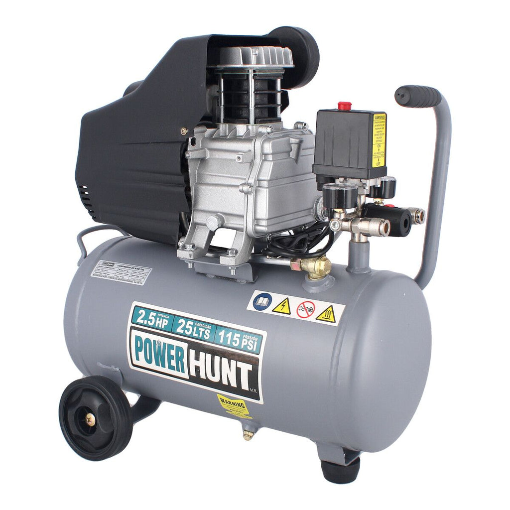 Kit Compresor Power Hunt COMPHKIT25L 2.5 HP con Tanque 25 L – Incluye Manguera y Pistola de Aire Profesional