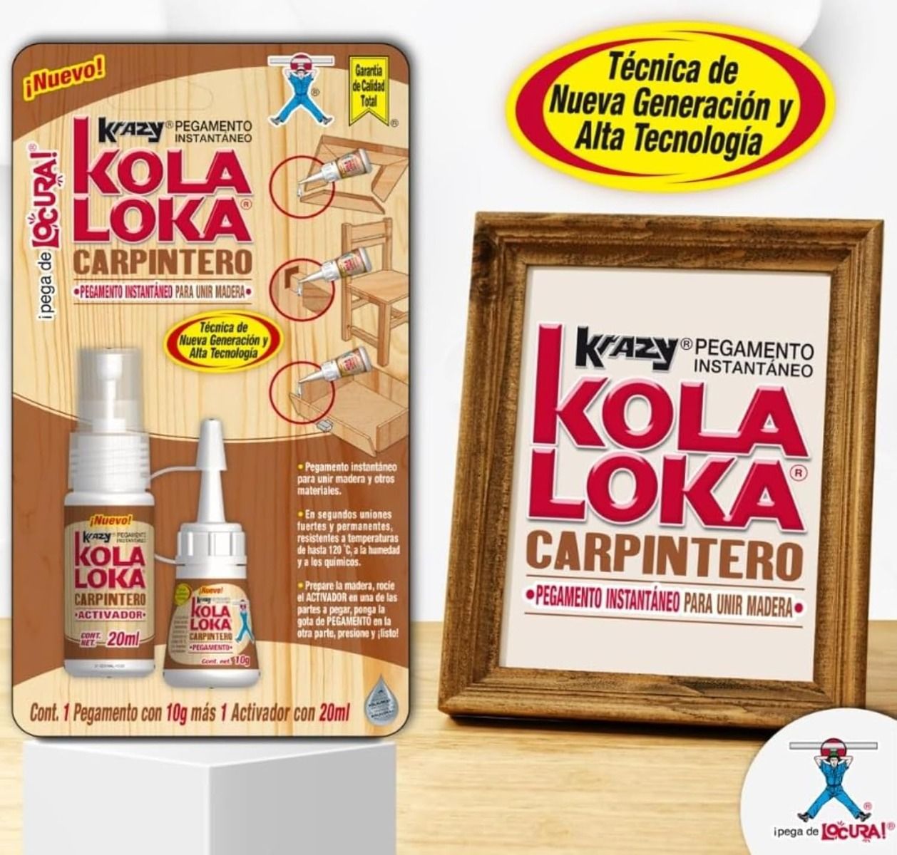 Pegamento para Madera Kola Loka 10 g + Activador 20 ml | Adhesivo Instantáneo Profesional para Carpintería y Reparaciones Rápidas