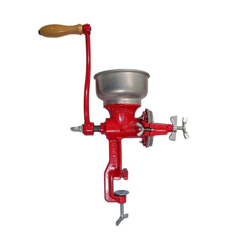 Molino de Grano Manual Rojo Estañado con Tolva Baja