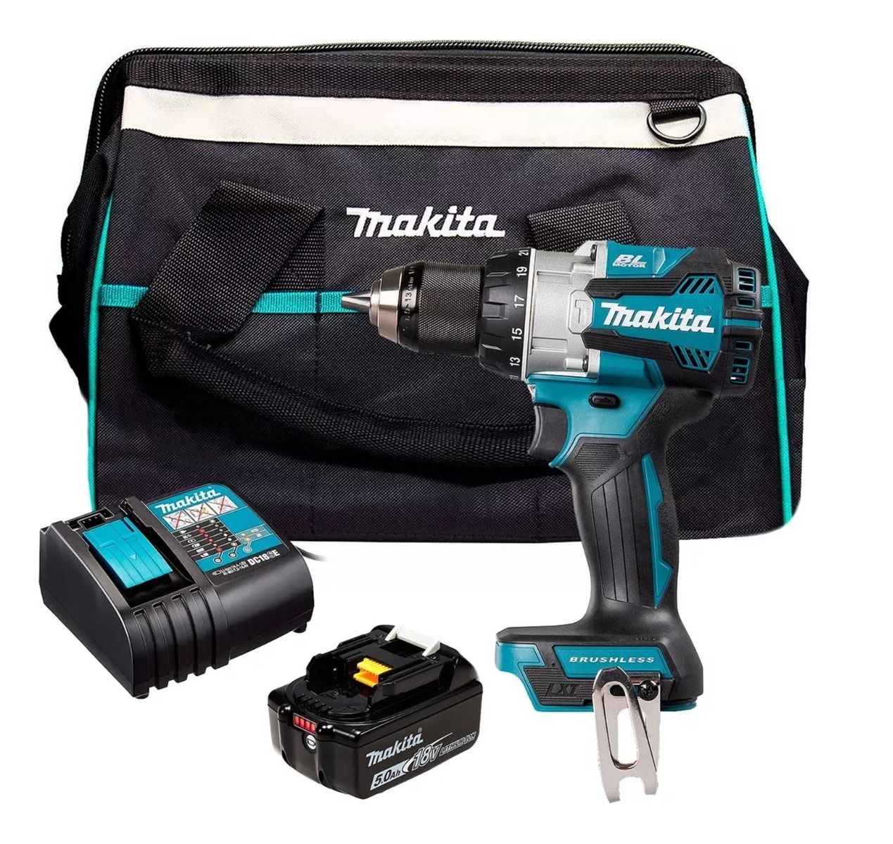 Rotomartillo Inalámbrico Makita DHP489STX1 18V LXT Brushless con Batería, Cargador y Set de Accesorios Profesional