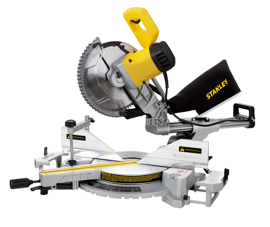 Sierra Ingleteadora Deslizante Stanley SM18 10” 1800W con Guía Láser, Brazo Telescópico y Base Metálica Profesional