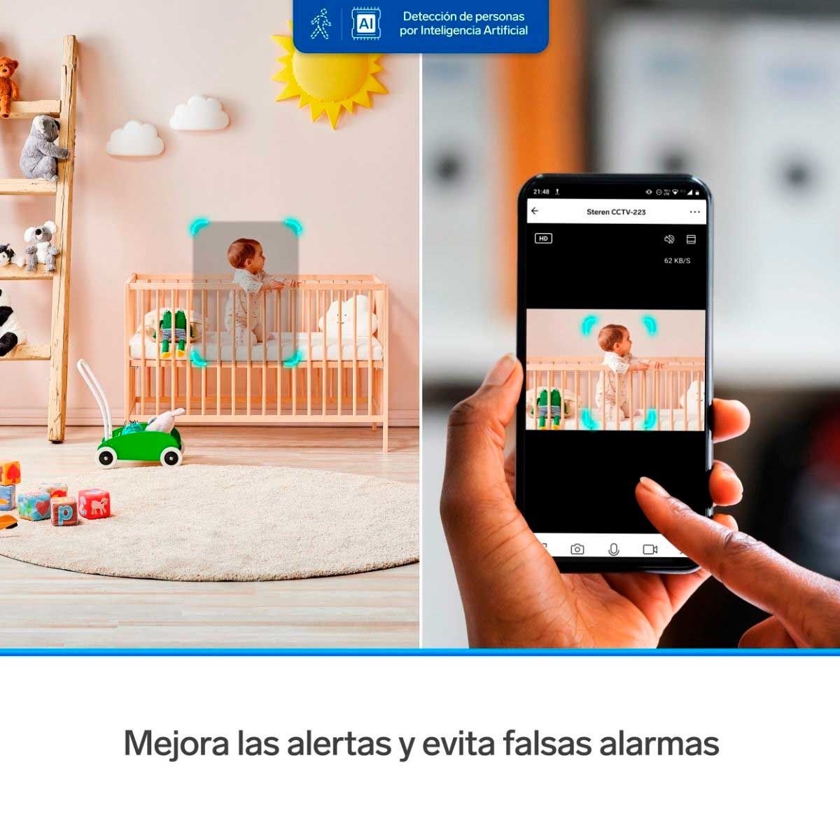 Cámara de Seguridad Wi-Fi Steren CCTV-223 – Doble Lente 2+2 Mpx, Robotizada, Visión Nocturna y Seguimiento de Movimiento Automático