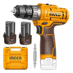 Taladro Atornillador Inalámbrico Ingco CDLI12202 12V 3/8” con 2 Baterías, Cargador Rápido y Estuche Profesional