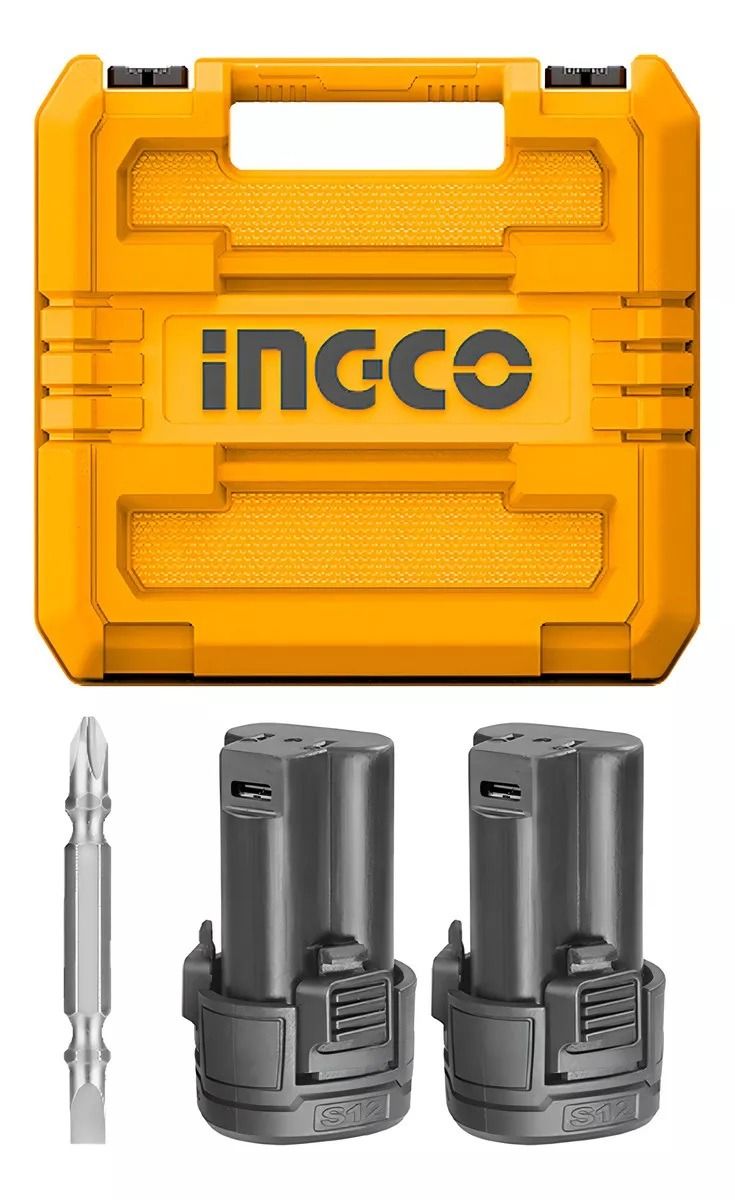 Taladro Atornillador Inalámbrico Ingco CDLI12202 12V 3/8” con 2 Baterías, Cargador Rápido y Estuche Profesional