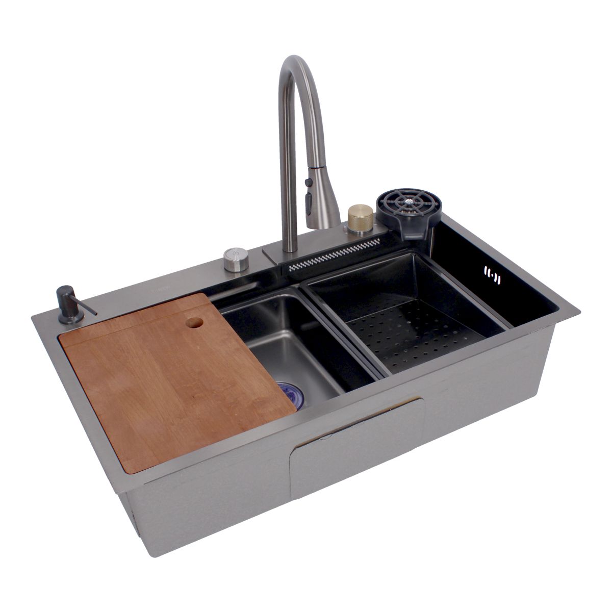 Tarja multifunción de acero inoxidable 80 × 46 cm LH8046 Stanew — Con grifo giratorio 360°, accesorios premium y diseño moderno para cocina