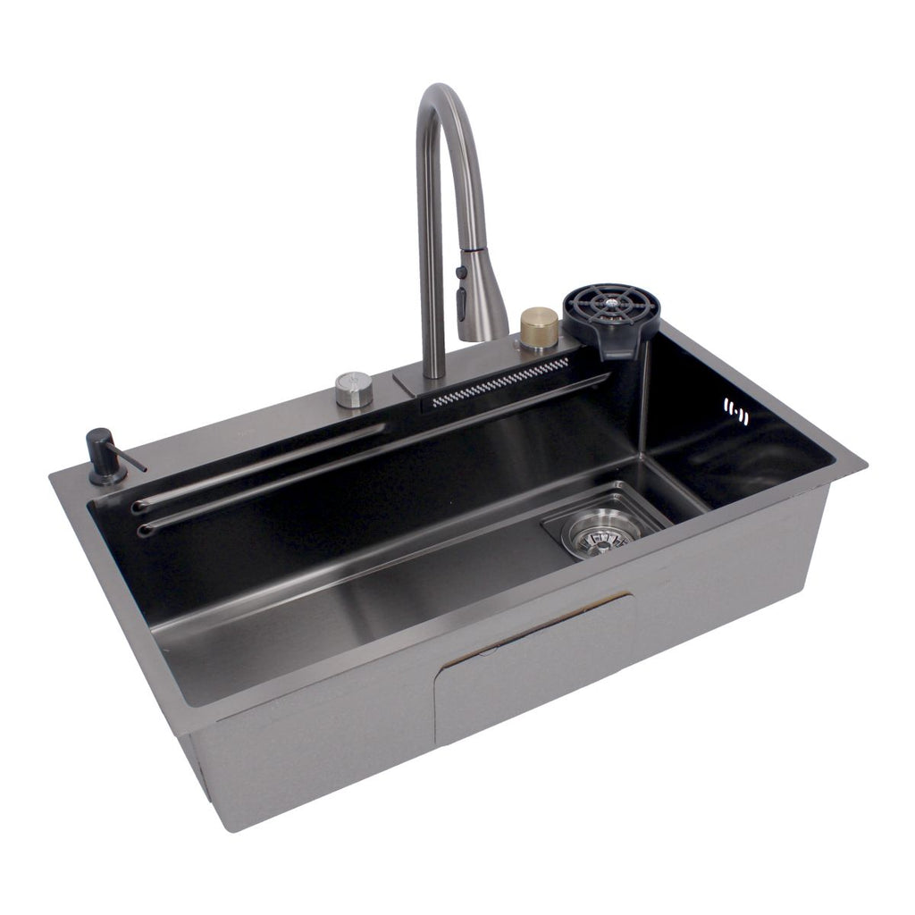 Tarja multifunción de acero inoxidable 80 × 46 cm LH8046 Stanew — Con grifo giratorio 360°, accesorios premium y diseño moderno para cocina