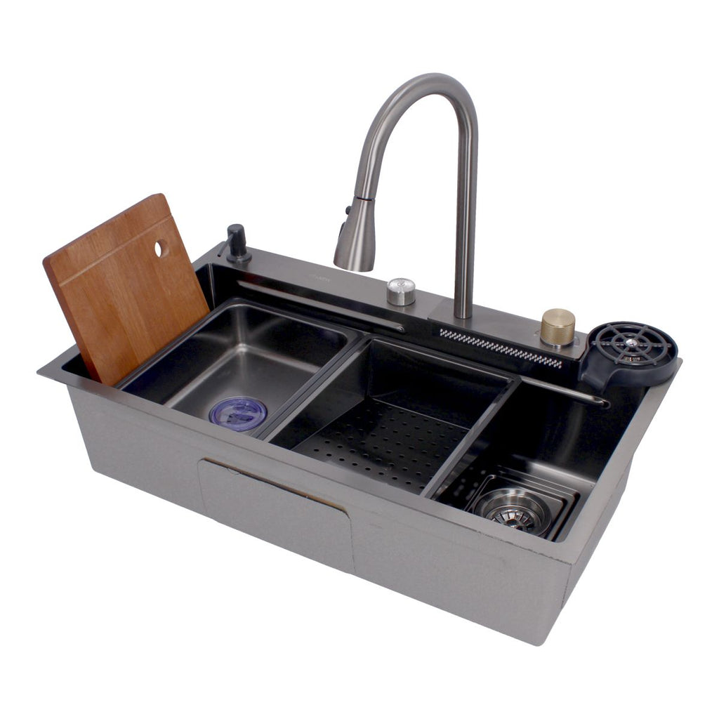 Tarja multifunción de acero inoxidable 80 × 46 cm LH8046 Stanew — Con grifo giratorio 360°, accesorios premium y diseño moderno para cocina