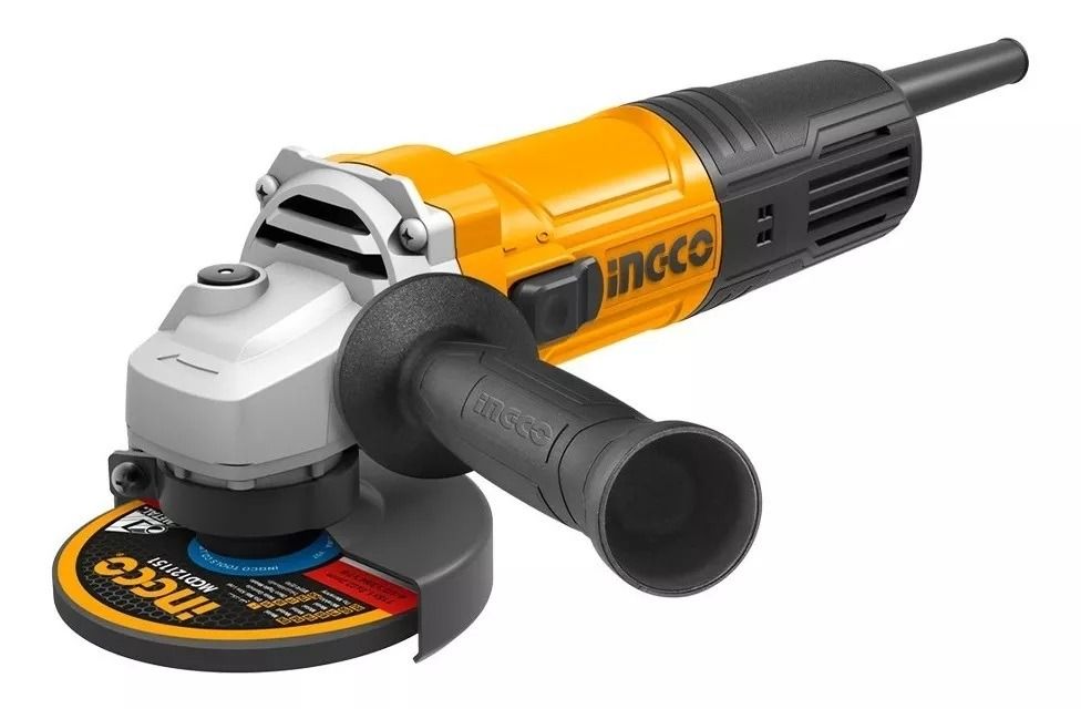 Miniesmeriladora Ingco UAG900285 4-1/2” 900W con Mango Lateral, Protector Metálico y Sistema de Seguridad Profesional